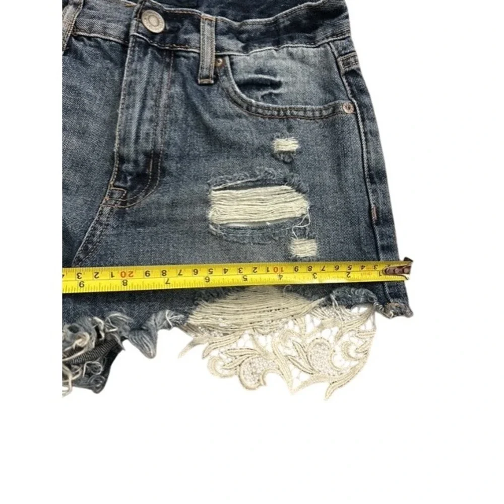 Aeropostale Denim Shorts Womens 0 Blue Excellent‎ Distressed Lace Trim Boho